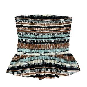 Anthropologie x Porridge Stripe Peplum Strapless Blue Brown S Boho Coastal